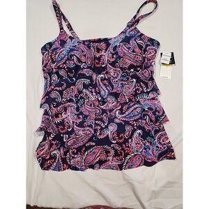 Macy's Paisley Swim Top Size 18W NWT Blue Pink